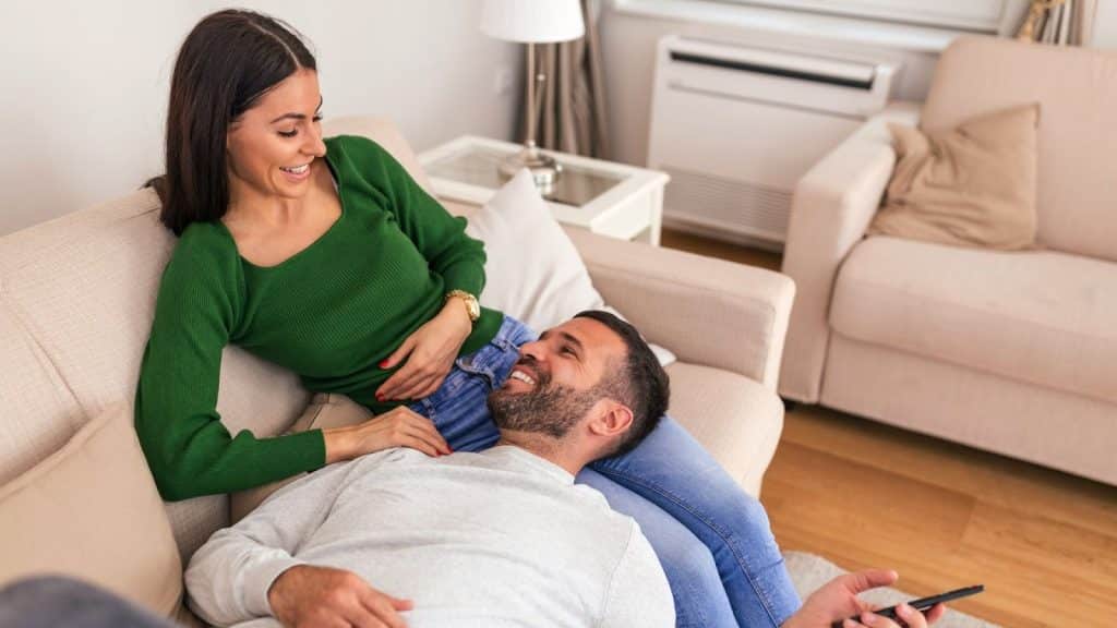 A man and woman on the sofa