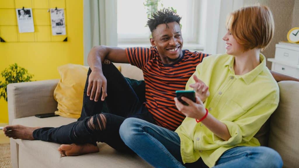 A man and a woman on the couch