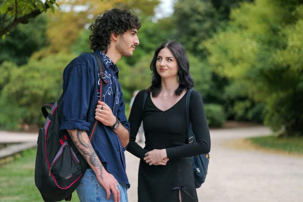 A man and woman outside