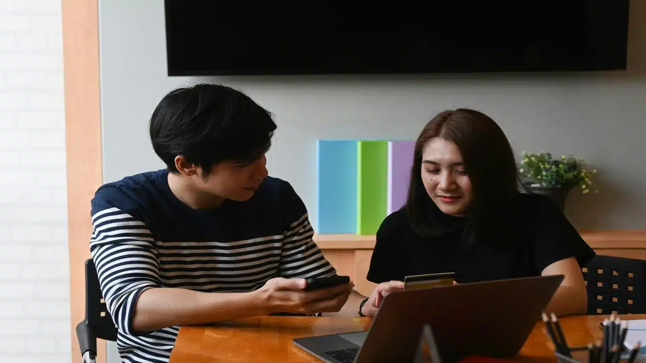 A couple planning their schedule together