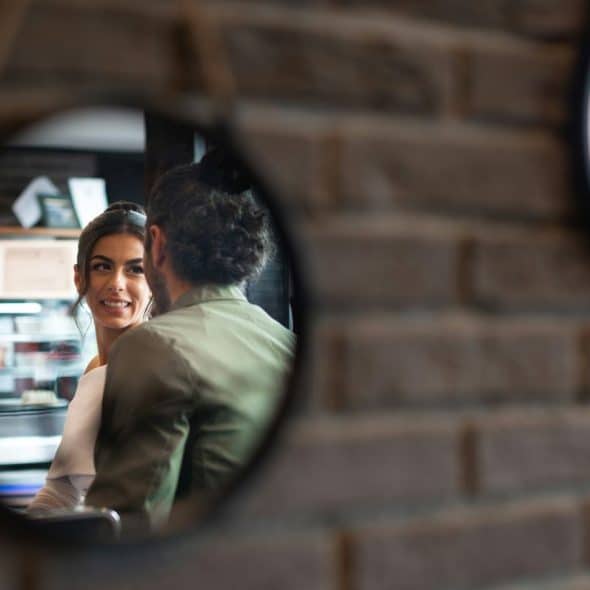 Woman looking at the man
