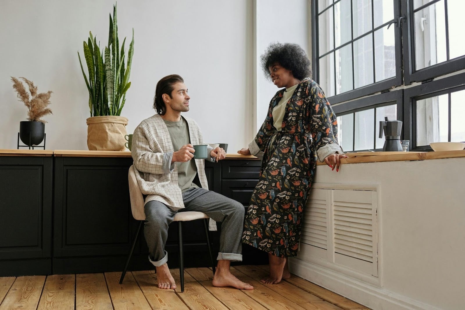 A man and woman talking