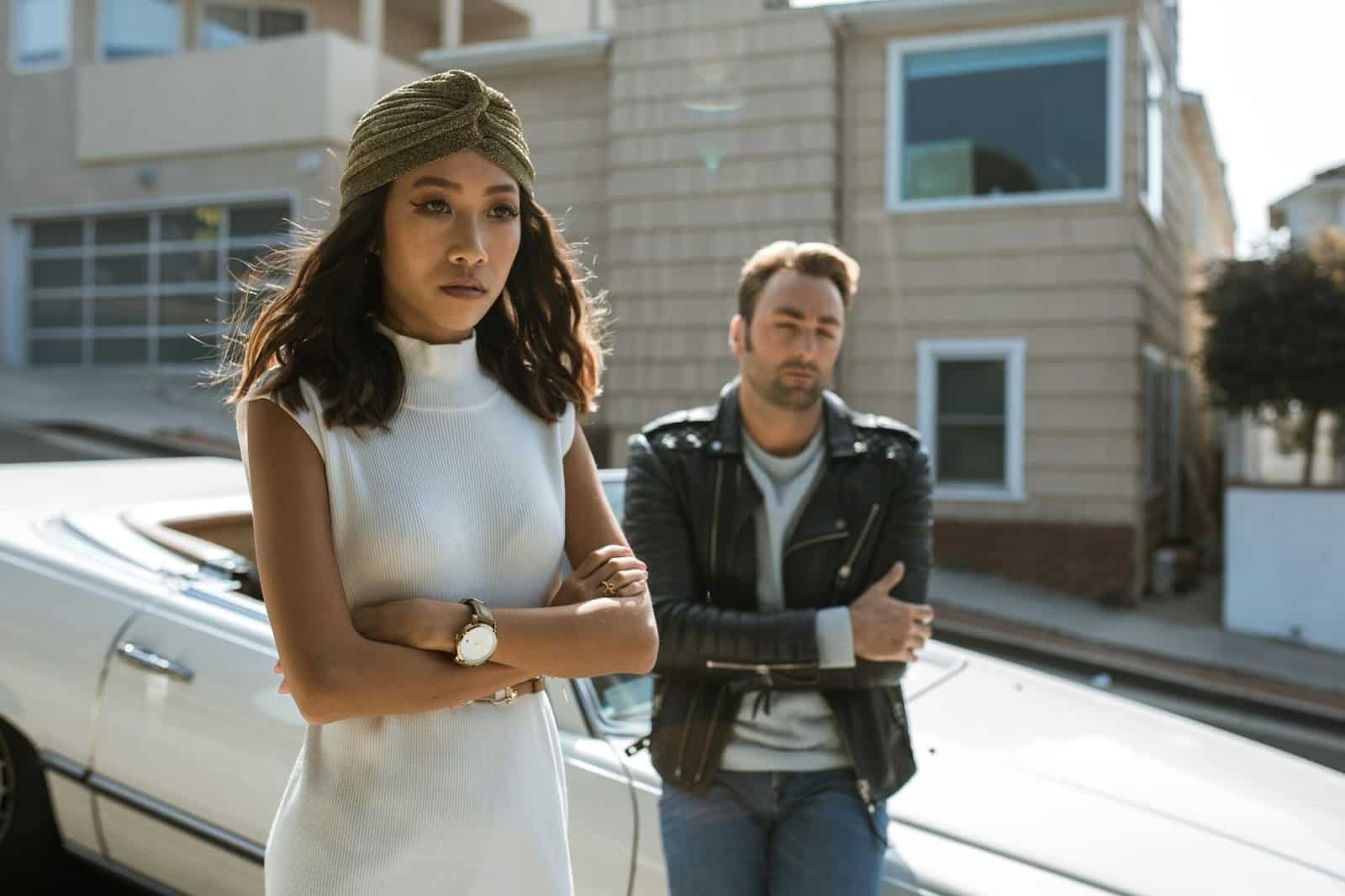 Woman daydreaming while with a man