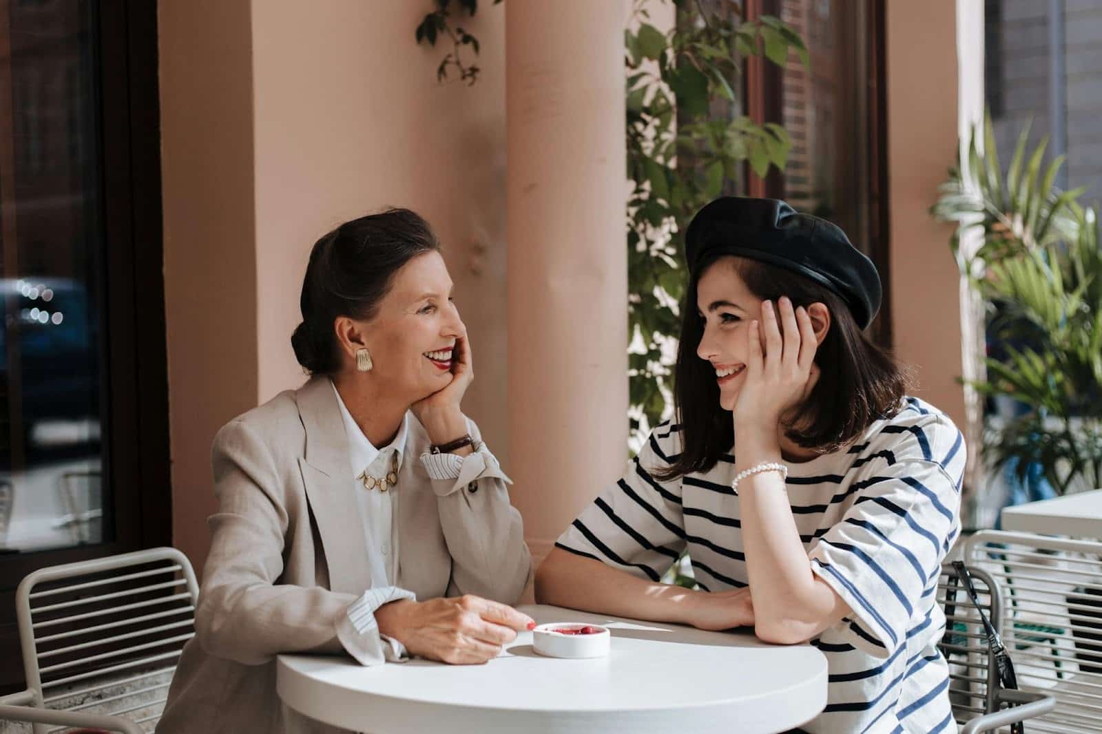 A woman talking with her mother