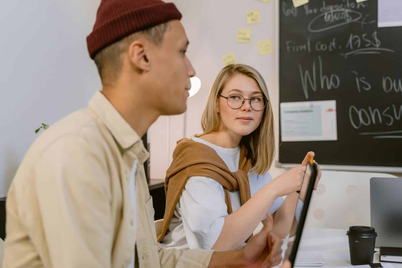 Woman looking at the man
