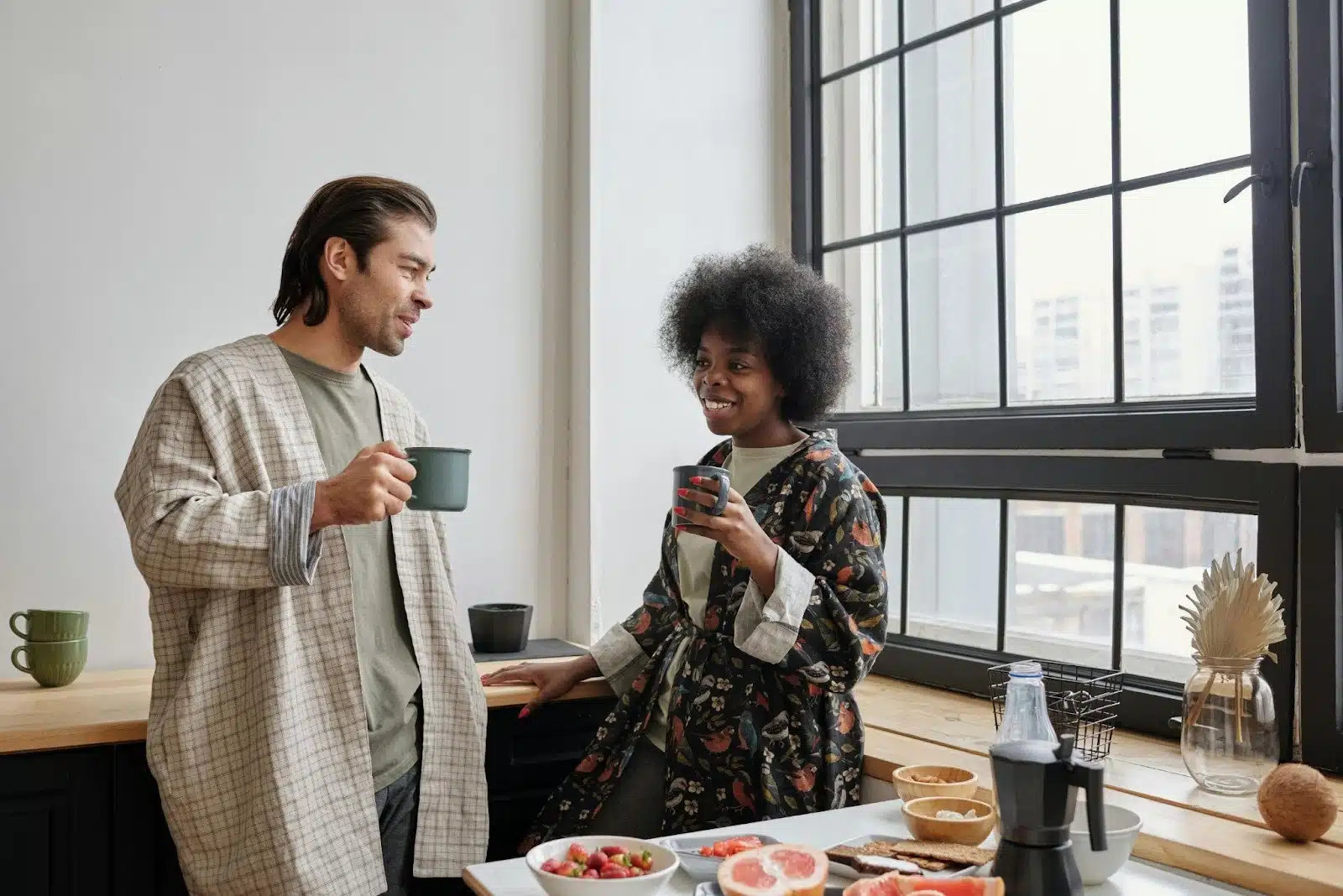 A man and woman talking