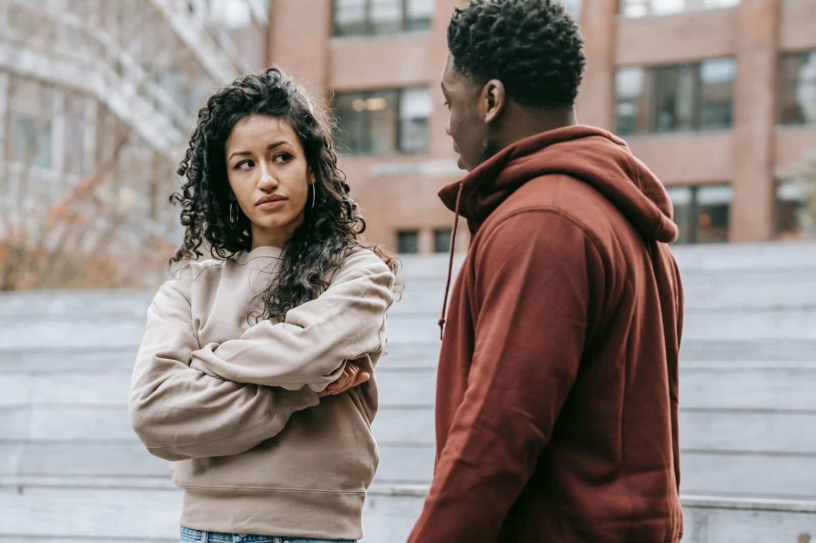 Woman looking at the man