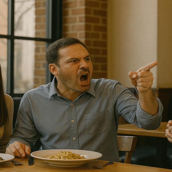 A man yelling at a server