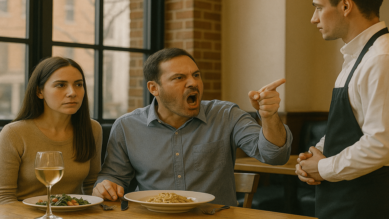 A man yelling at a server