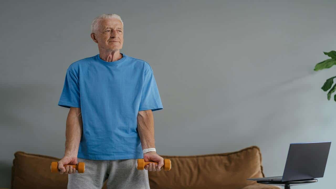 A man exercising by himself