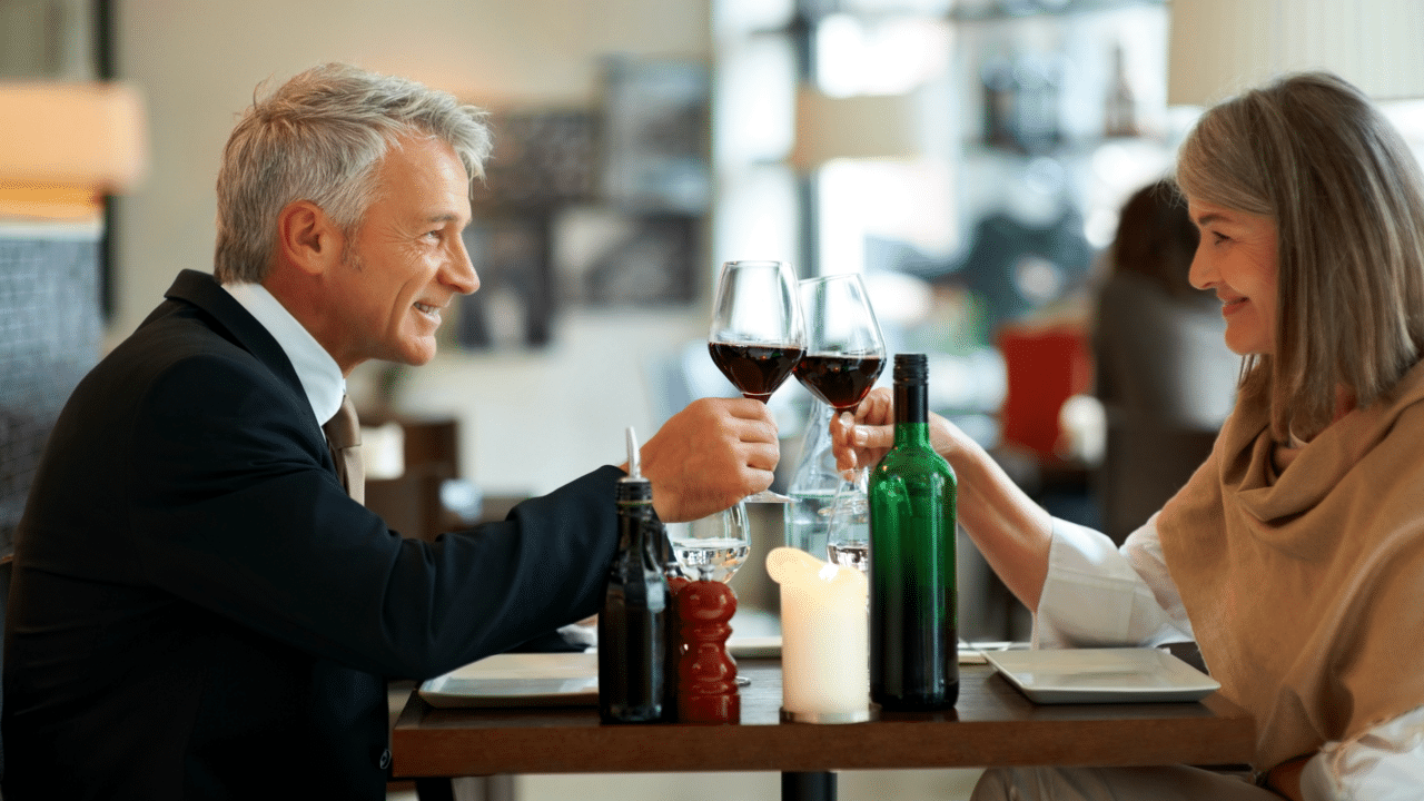 A couple having wine together