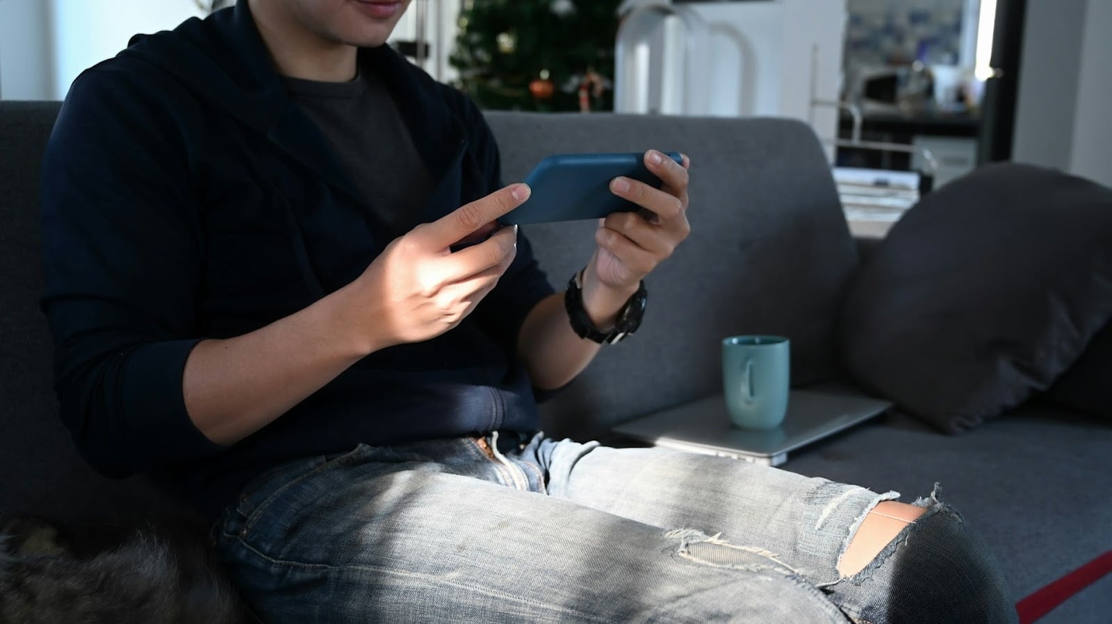 man gaming alone