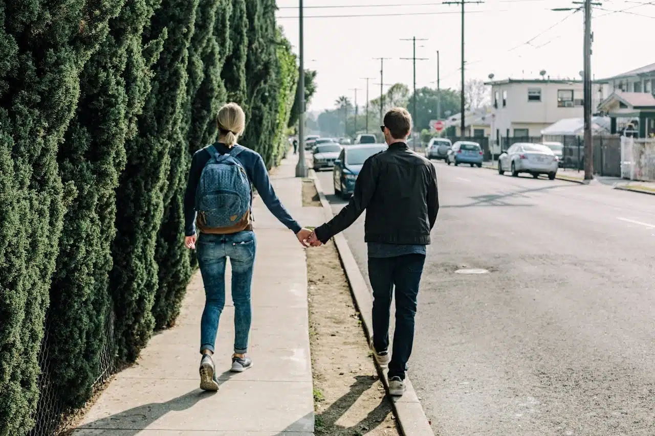 couple walking city