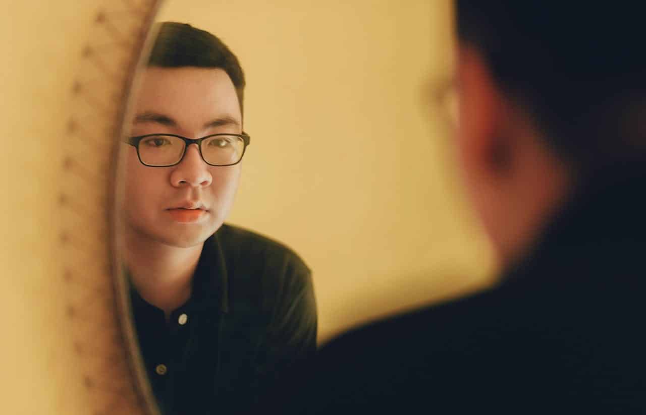 reflective person indoors
