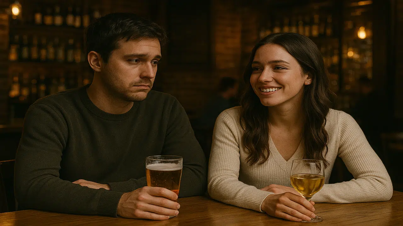 A man looking sadly at his girl