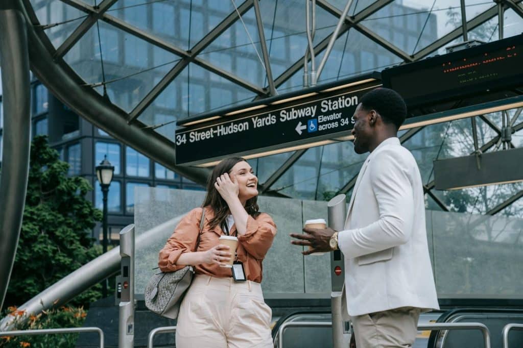 A man and woman talking