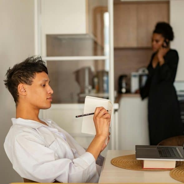 A man and woman at the apartment
