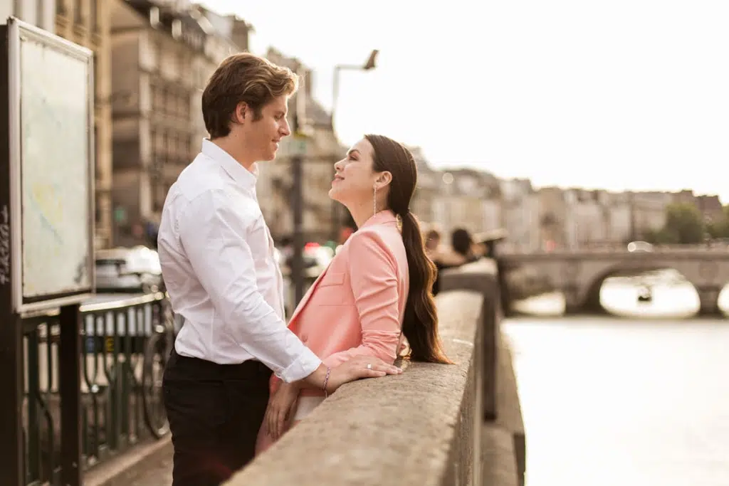 A man and a woman looking at each other