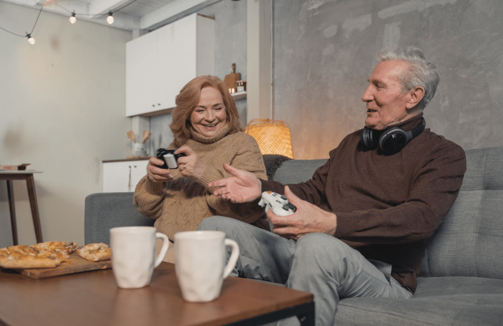 A couple playing a video game
