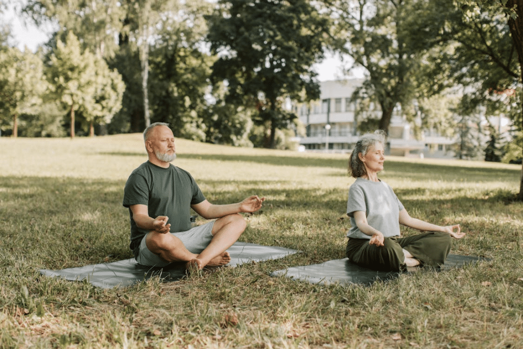 A couple doing yoga