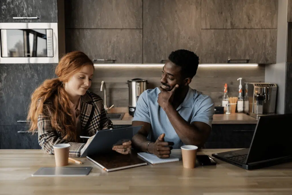 A man and a woman are talking