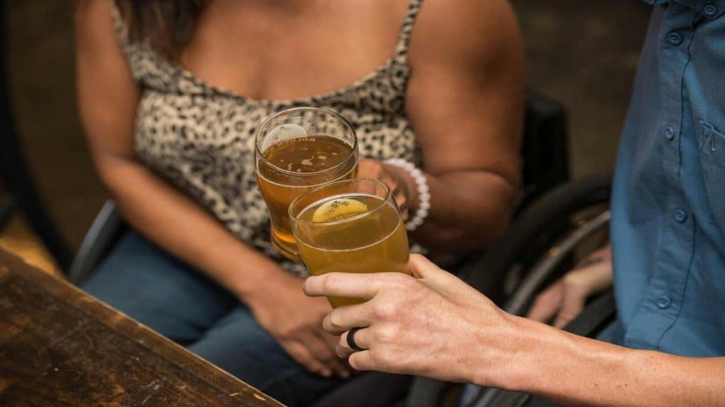 A couple having beer together