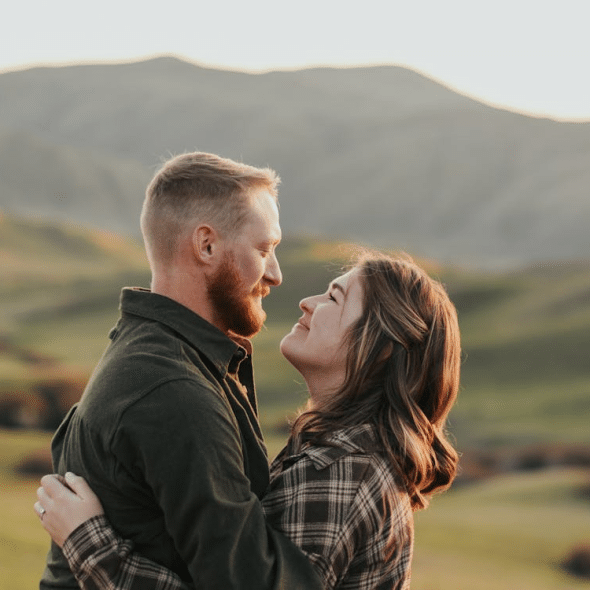 A couple hugging in nature