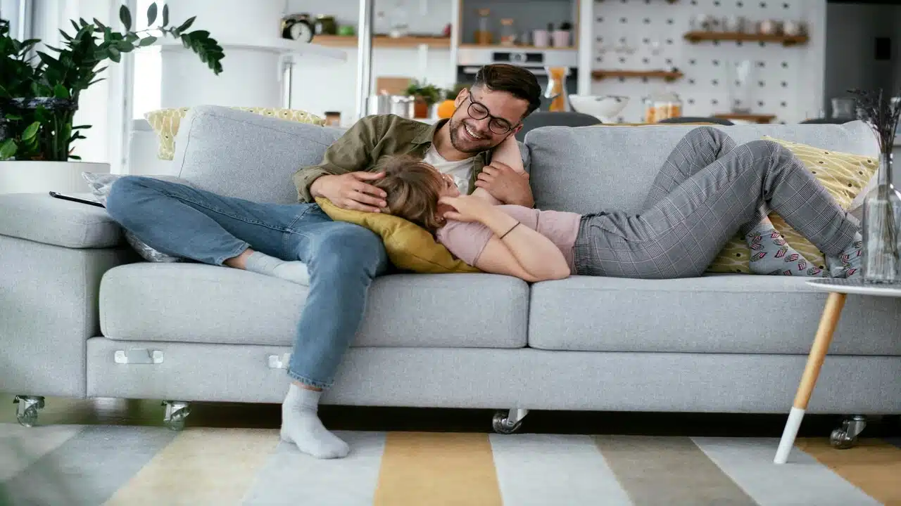 A couple talking at home