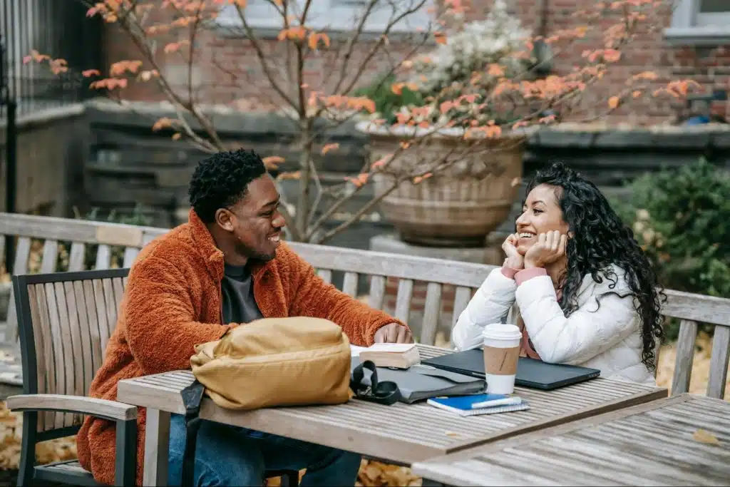 Woman smiling at the man