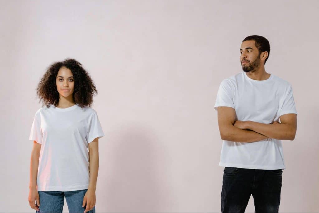 A man looking at the woman