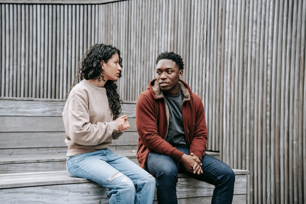 Couple having calm and serious conversation
