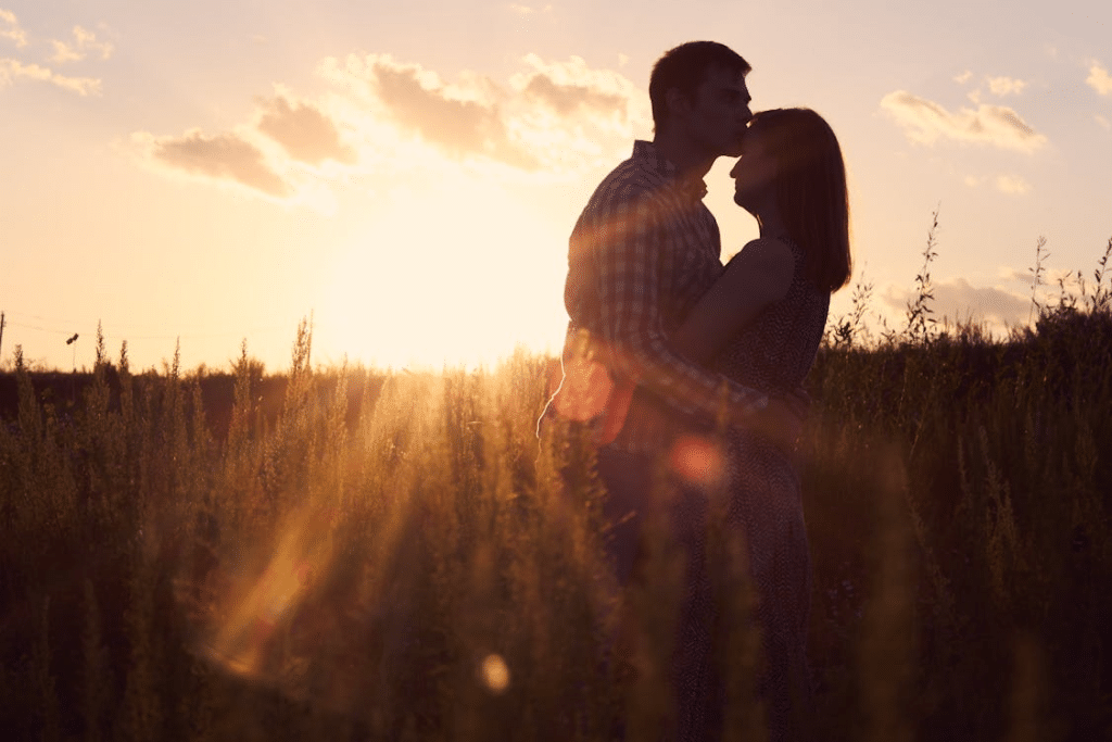 Couple Cuddle at Sunset