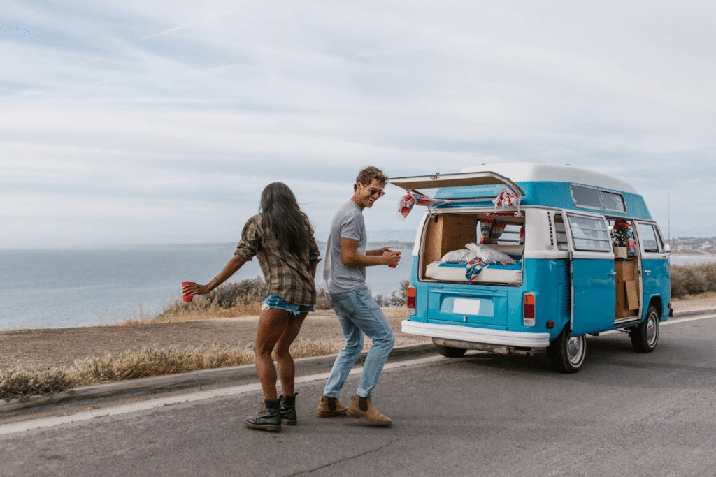 A couple dancing on the road