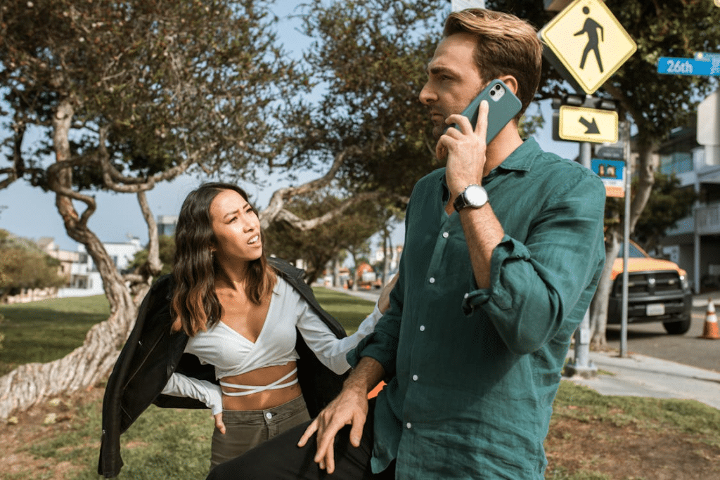 Couple having a misunderstanding outdoors