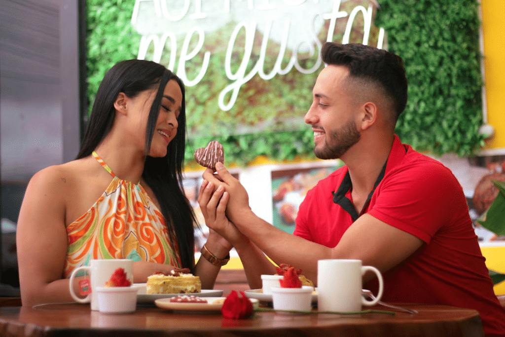 Romantic Couple at Restaurant Table