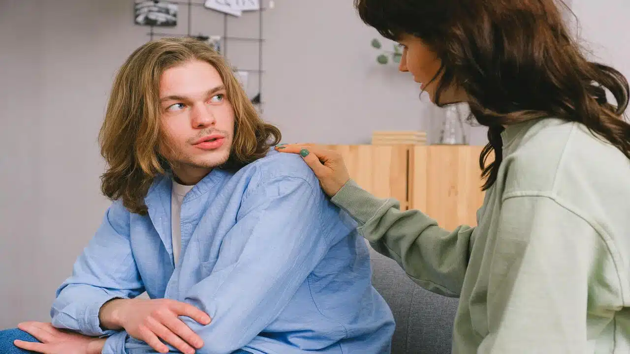 A couple talking calmly