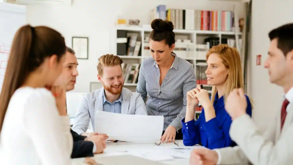 A group of professionals discussing about a project.