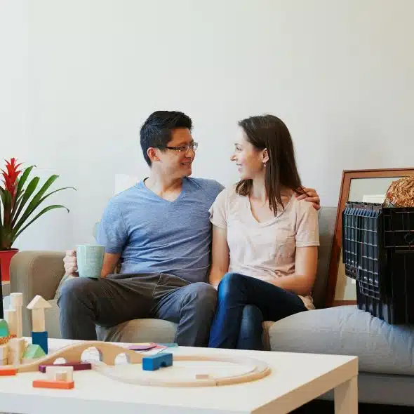couple quiet conversation indoors