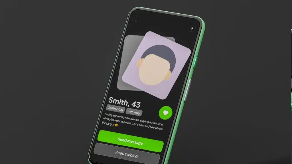 A cell phone with a profile of a man on its screen.
