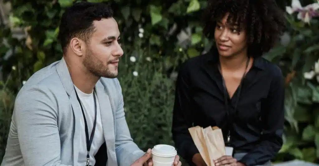 Woman listening to a man