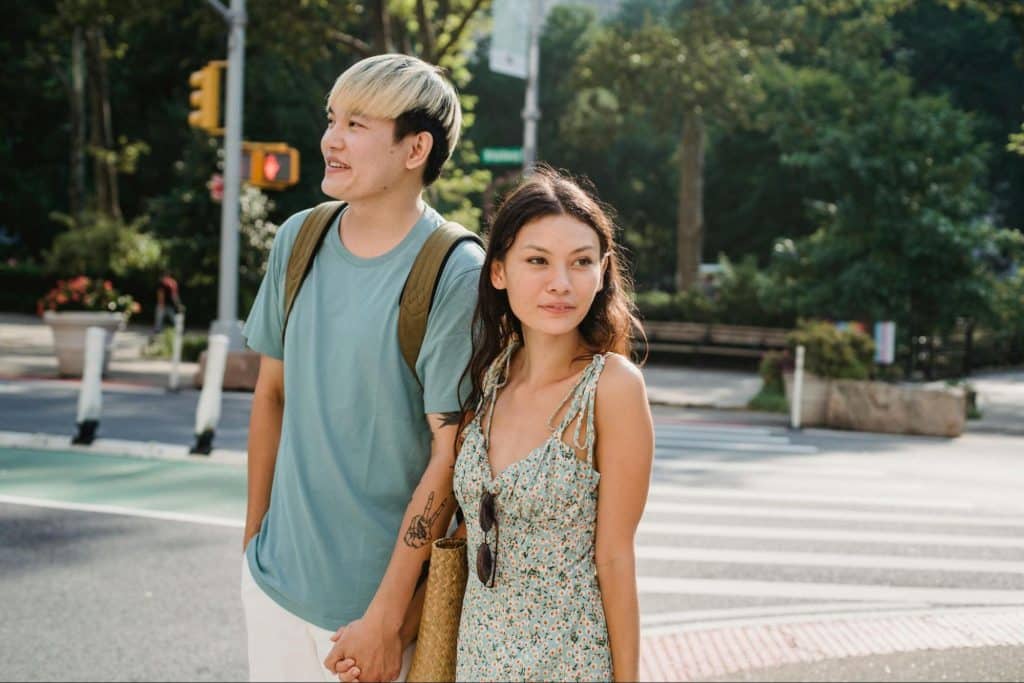 A man and woman outside