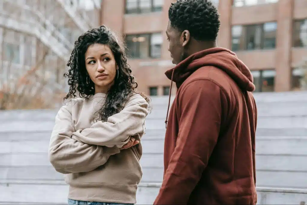 Woman looking at the man