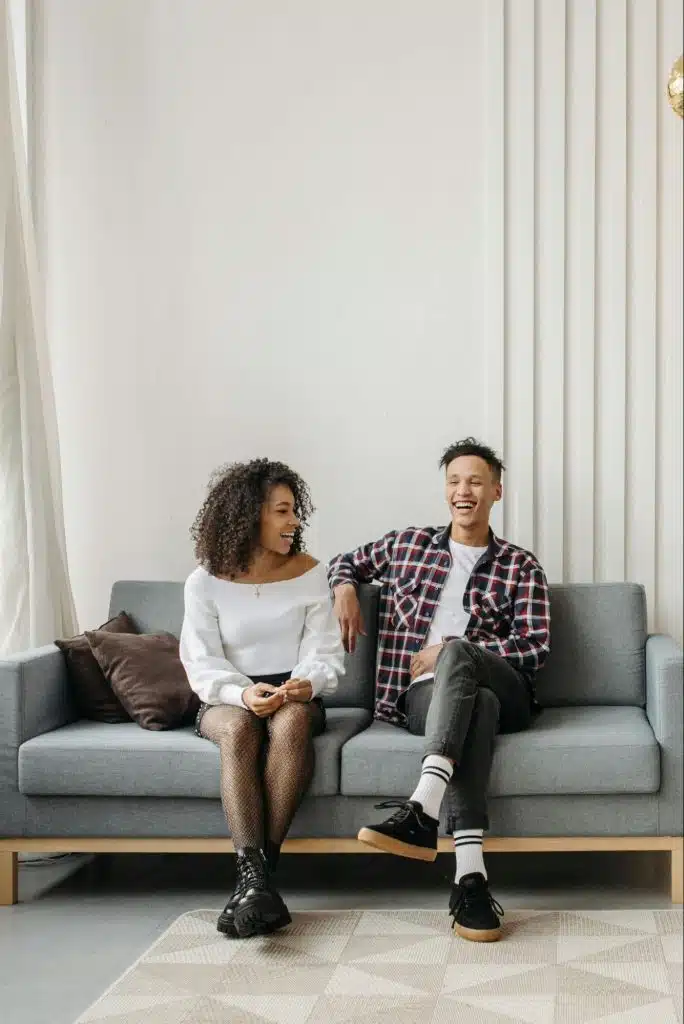A man and woman talking
