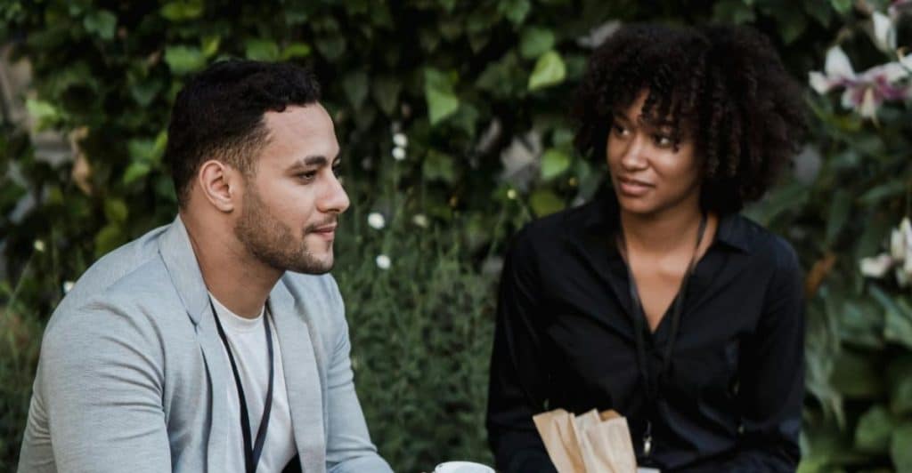 Woman listening to a man