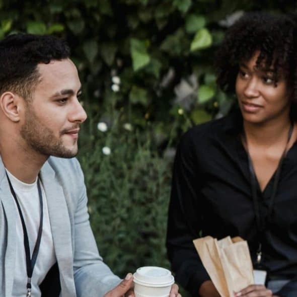 Woman listening to a man
