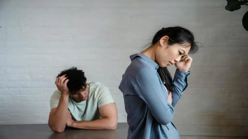 A couple looking sad after talking