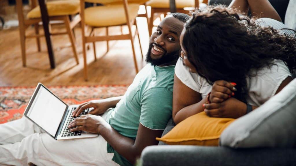 A man and woman at the living room