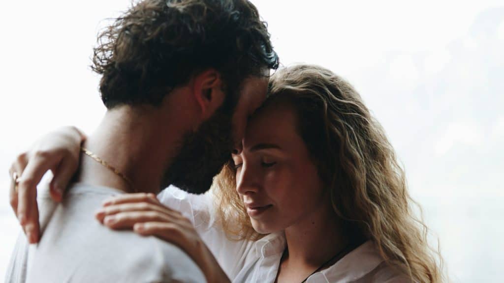 A loving couple having a romantic moment.