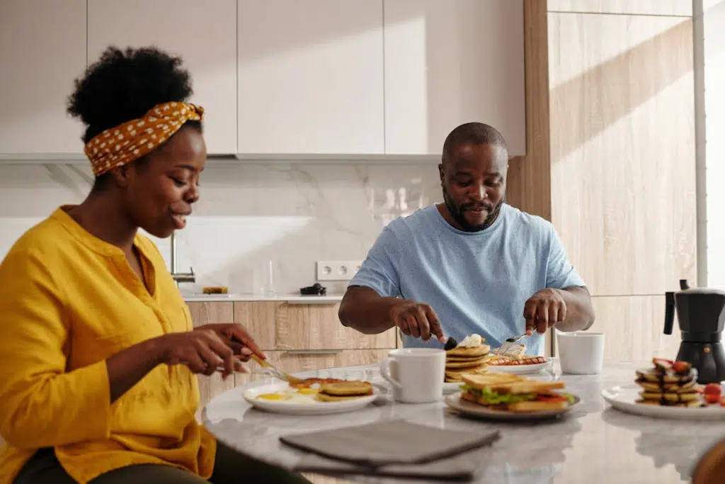 Man and woman having breakfast together