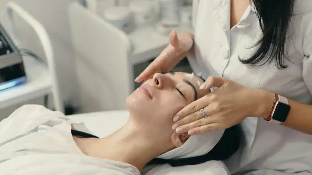 A woman getting a facial.